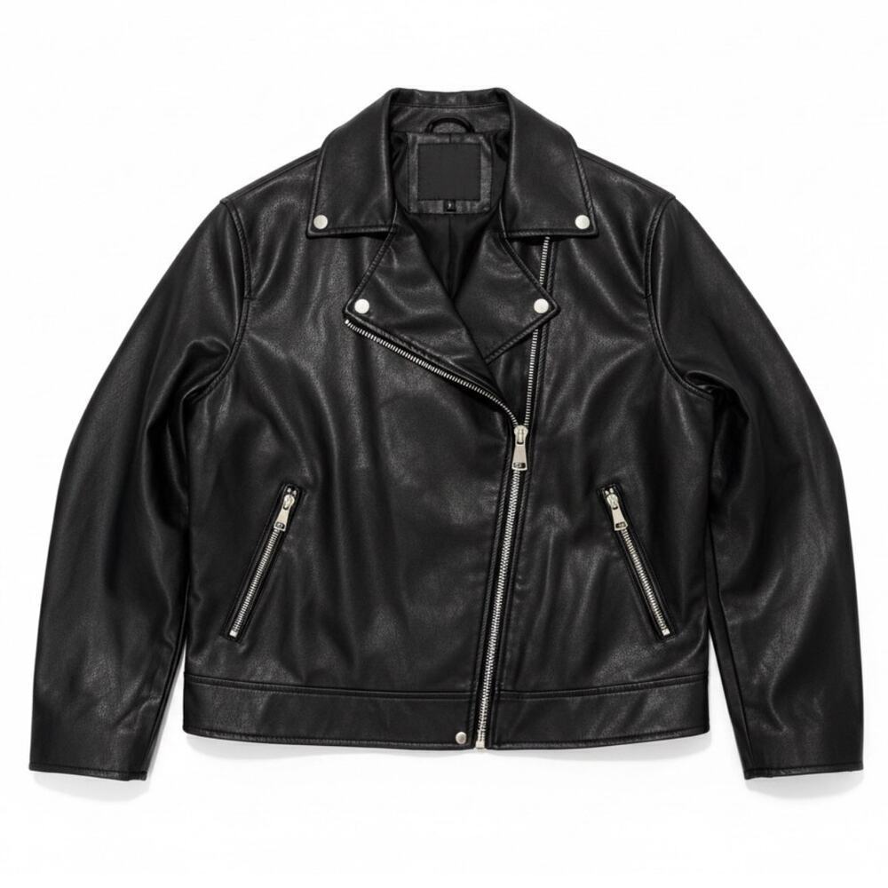 Missguided Black Faux Leather Moto Biker Jacket Black Zip Up Women 8 Edgy Winter